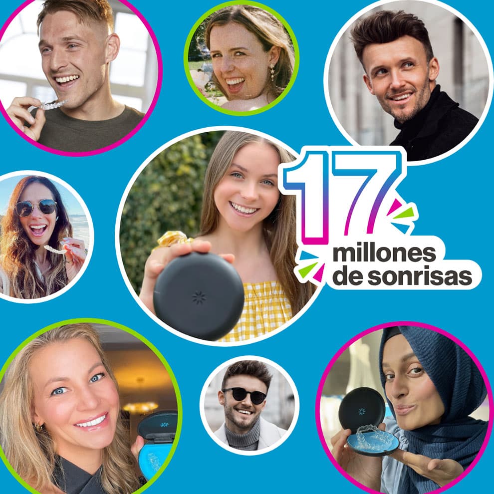 Collage de pacientes Invisalign® celebrando los 17 millones de sonrisas tratadas